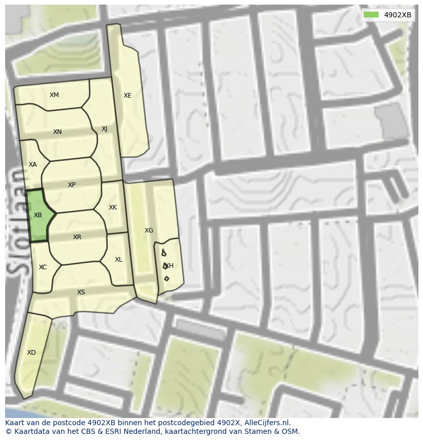 Afbeelding van het postcodegebied 4902 XB op de kaart.