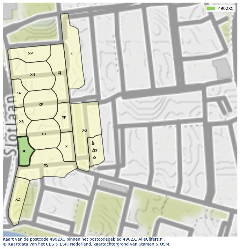 Afbeelding van het postcodegebied 4902 XC op de kaart.