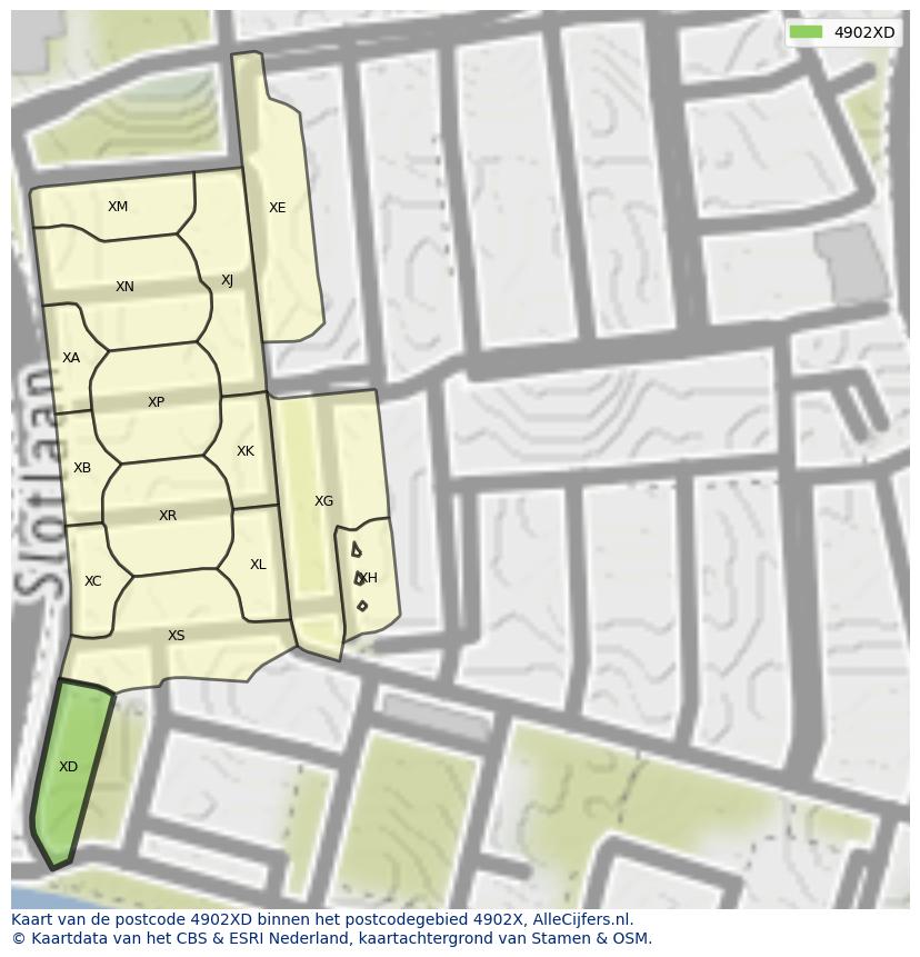 Afbeelding van het postcodegebied 4902 XD op de kaart.