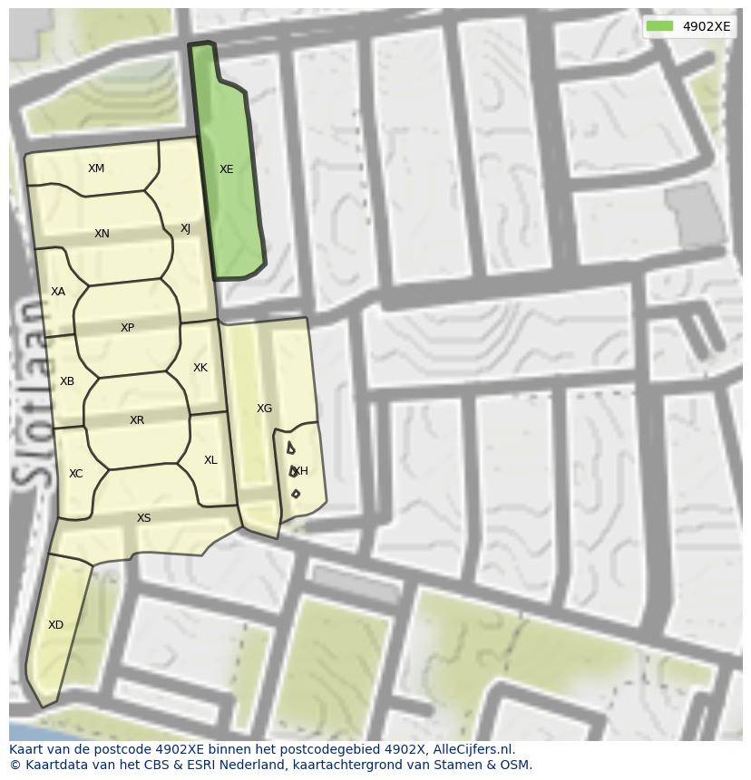 Afbeelding van het postcodegebied 4902 XE op de kaart.