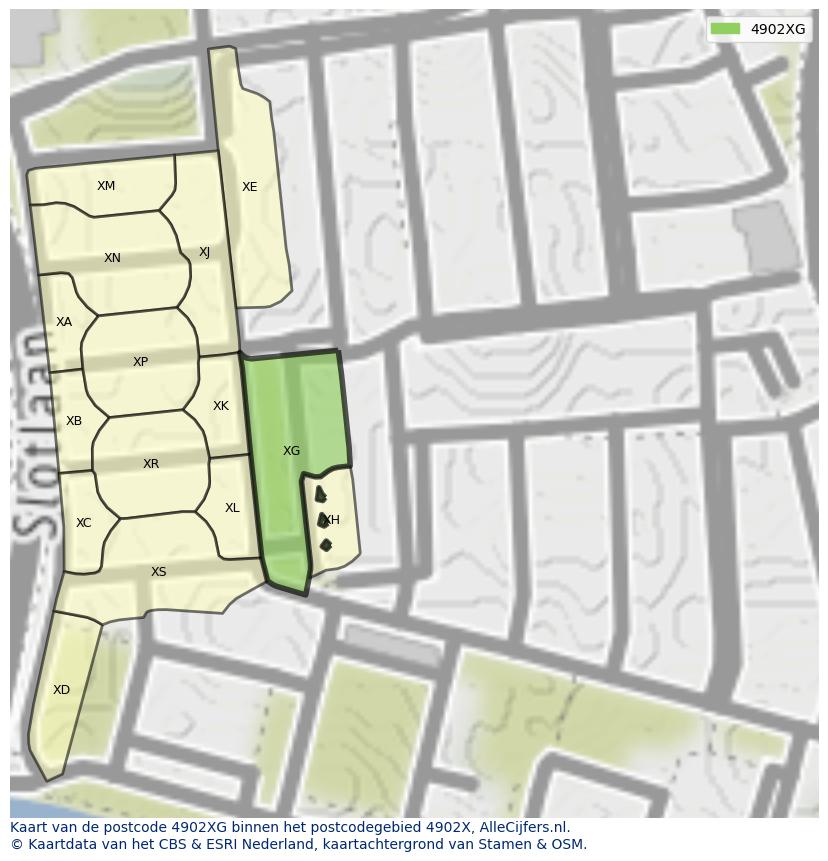 Afbeelding van het postcodegebied 4902 XG op de kaart.