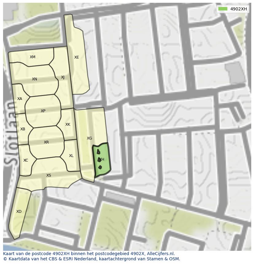 Afbeelding van het postcodegebied 4902 XH op de kaart.