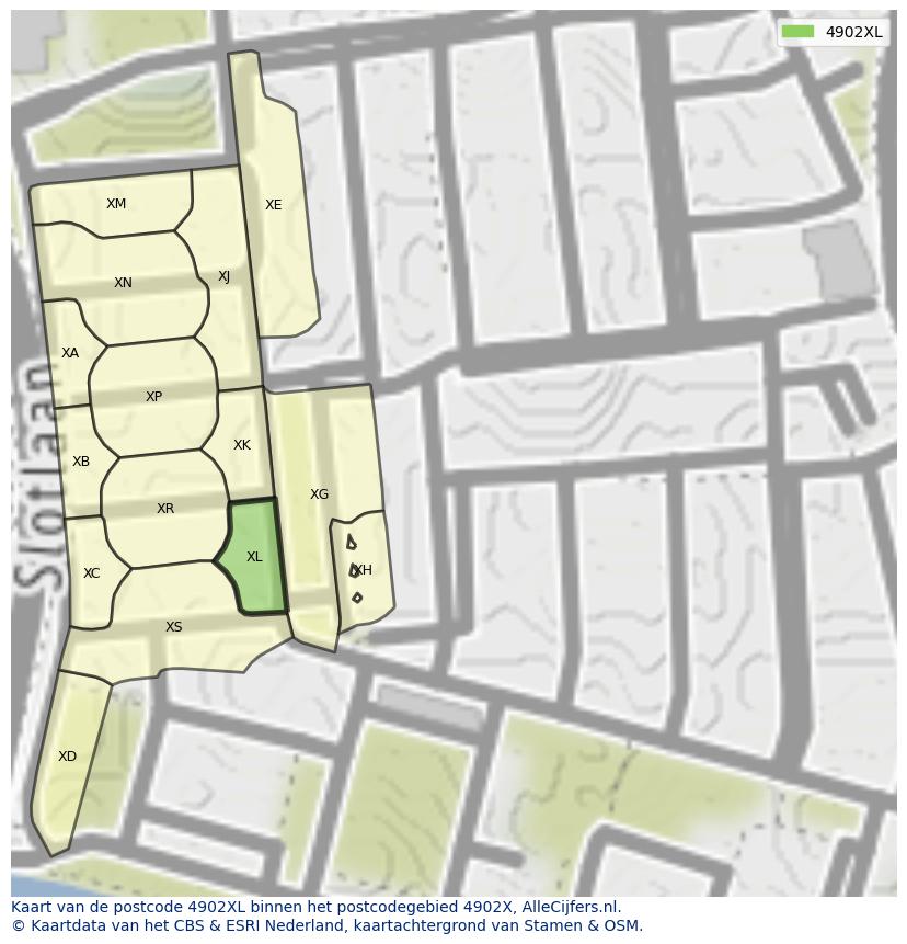 Afbeelding van het postcodegebied 4902 XL op de kaart.