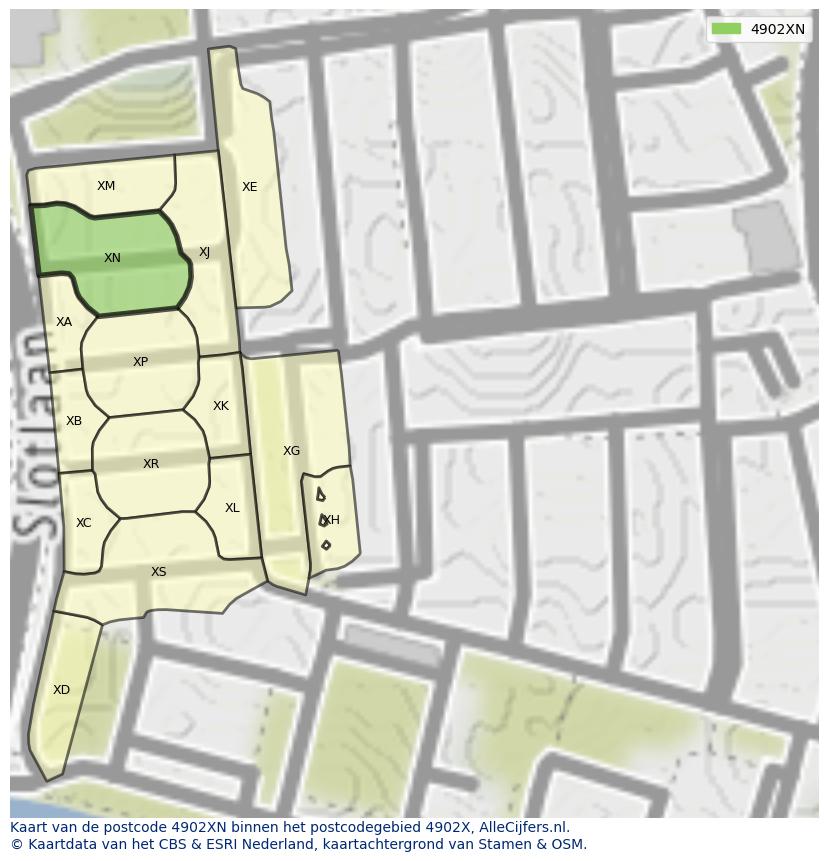 Afbeelding van het postcodegebied 4902 XN op de kaart.
