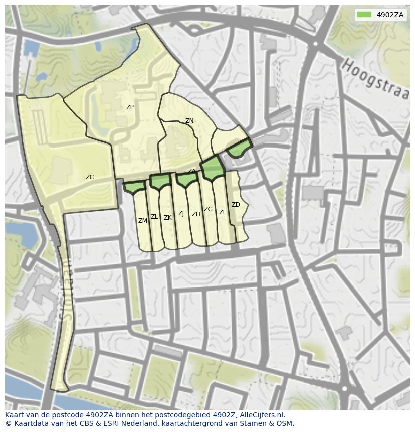 Afbeelding van het postcodegebied 4902 ZA op de kaart.