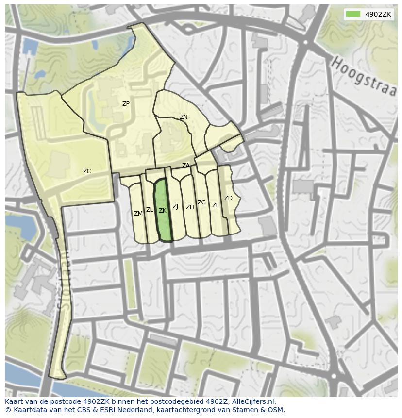 Afbeelding van het postcodegebied 4902 ZK op de kaart.