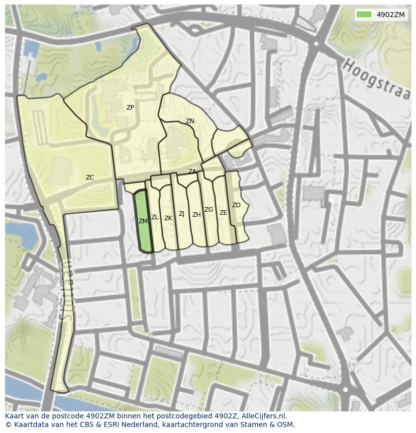 Afbeelding van het postcodegebied 4902 ZM op de kaart.