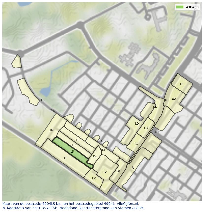 Afbeelding van het postcodegebied 4904 LS op de kaart.