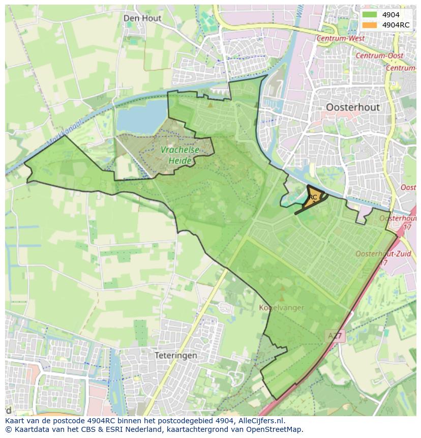 Afbeelding van het postcodegebied 4904 RC op de kaart.