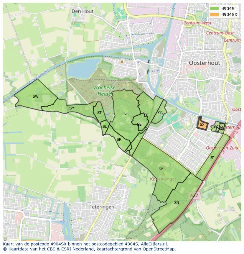 Afbeelding van het postcodegebied 4904 SX op de kaart.