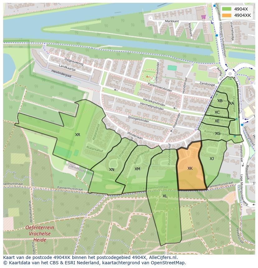 Afbeelding van het postcodegebied 4904 XK op de kaart.