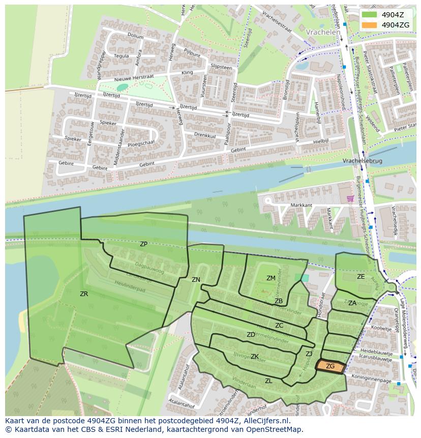 Afbeelding van het postcodegebied 4904 ZG op de kaart.