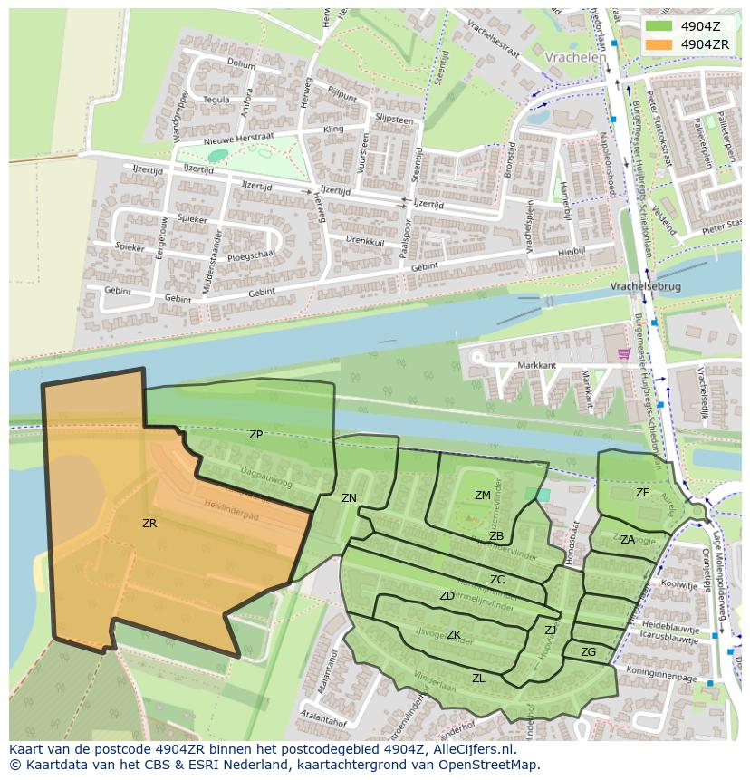 Afbeelding van het postcodegebied 4904 ZR op de kaart.
