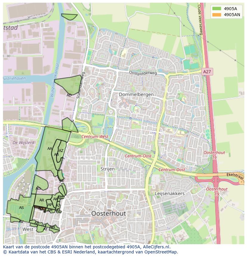 Afbeelding van het postcodegebied 4905 AN op de kaart.