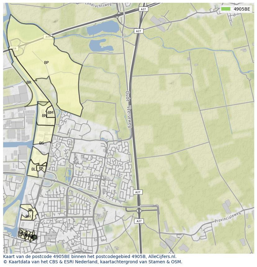 Afbeelding van het postcodegebied 4905 BE op de kaart.