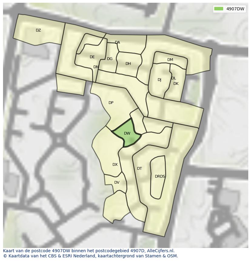Afbeelding van het postcodegebied 4907 DW op de kaart.