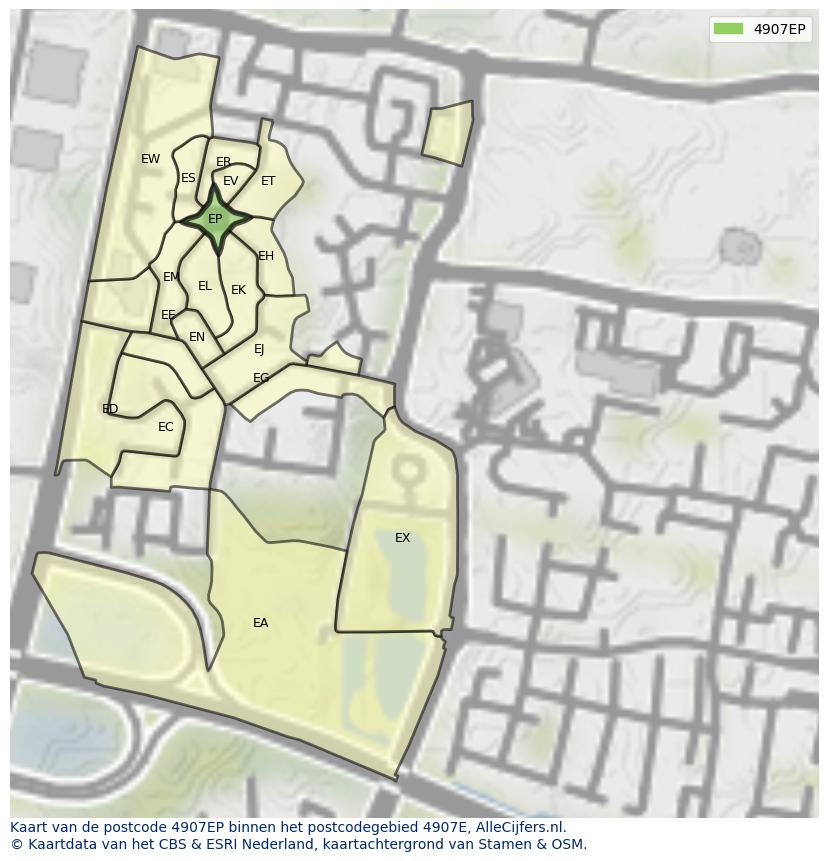 Afbeelding van het postcodegebied 4907 EP op de kaart.