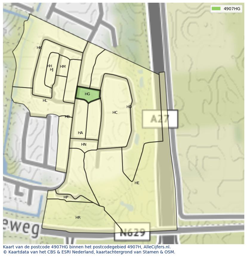 Afbeelding van het postcodegebied 4907 HG op de kaart.