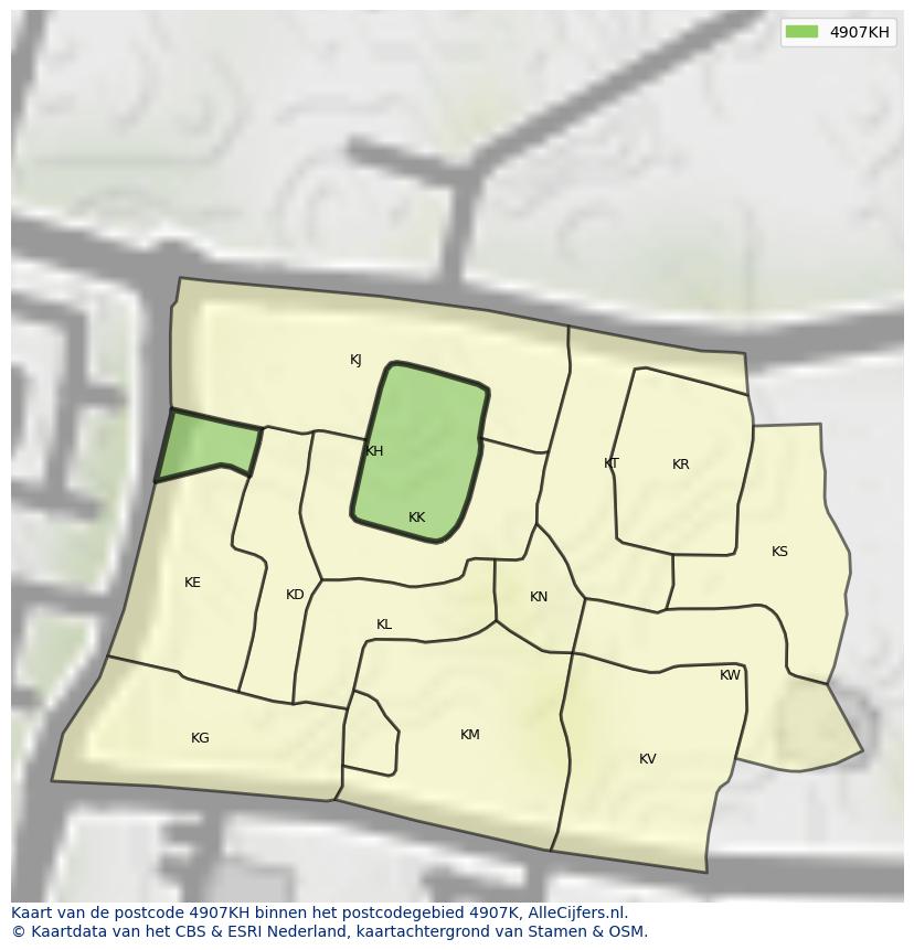 Afbeelding van het postcodegebied 4907 KH op de kaart.