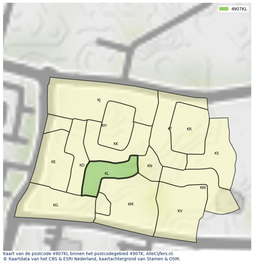 Afbeelding van het postcodegebied 4907 KL op de kaart.