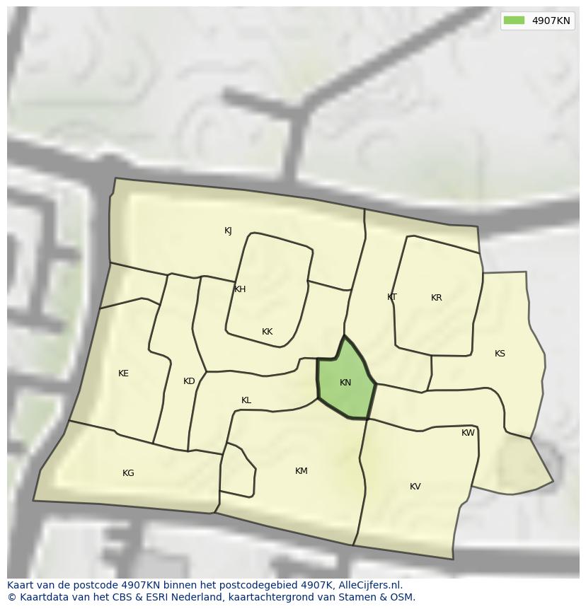 Afbeelding van het postcodegebied 4907 KN op de kaart.