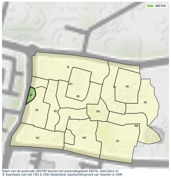 Afbeelding van het postcodegebied 4907 KP op de kaart.