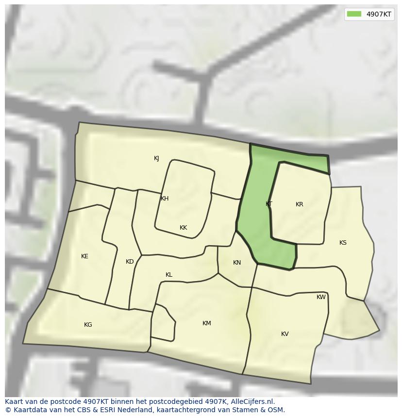 Afbeelding van het postcodegebied 4907 KT op de kaart.