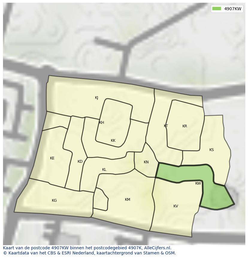 Afbeelding van het postcodegebied 4907 KW op de kaart.