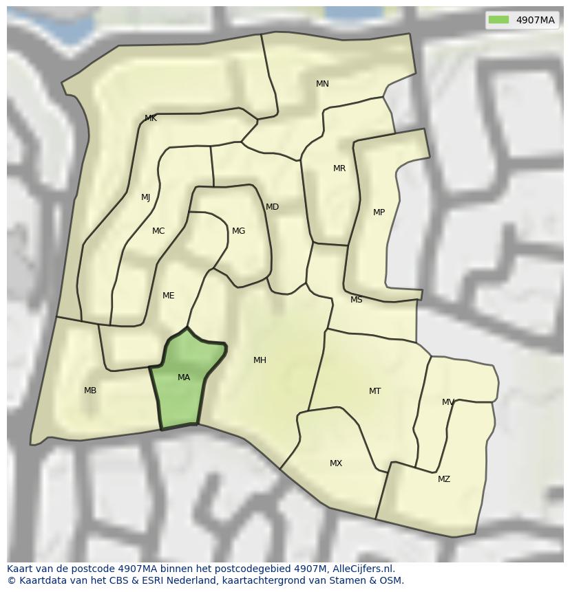 Afbeelding van het postcodegebied 4907 MA op de kaart.