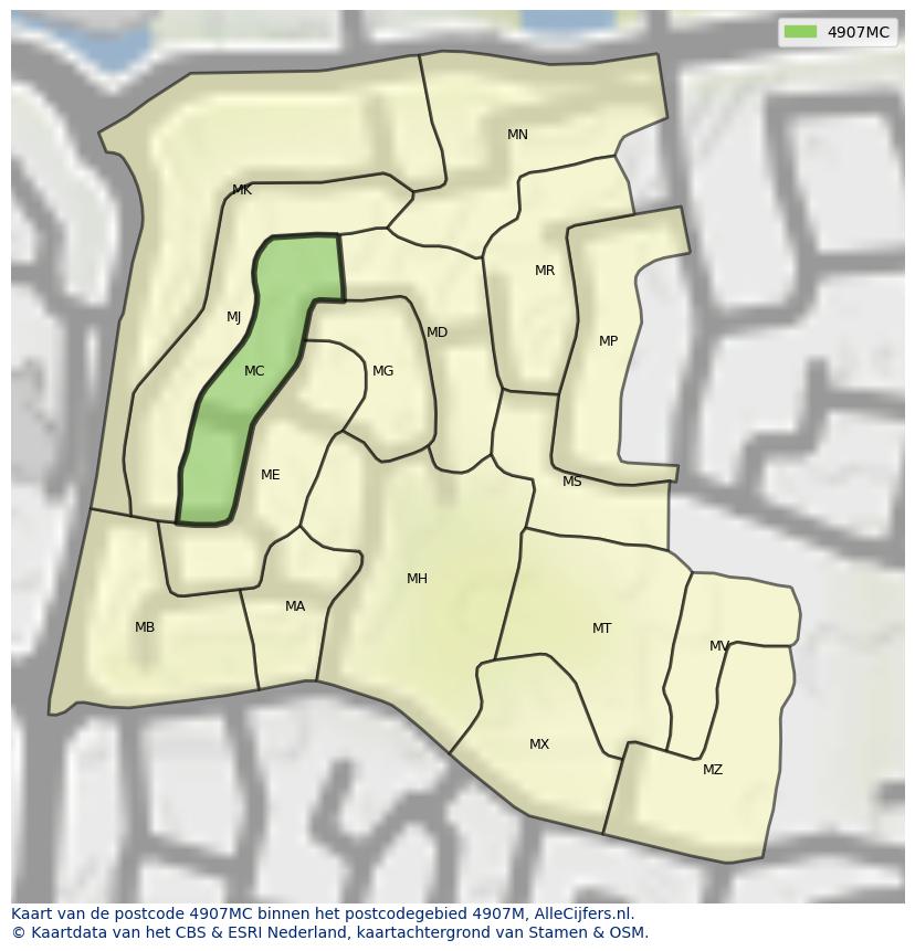 Afbeelding van het postcodegebied 4907 MC op de kaart.