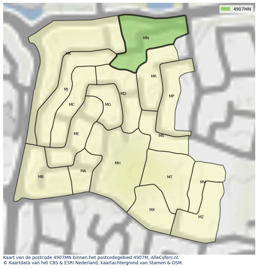 Afbeelding van het postcodegebied 4907 MN op de kaart.