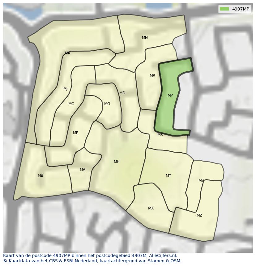 Afbeelding van het postcodegebied 4907 MP op de kaart.