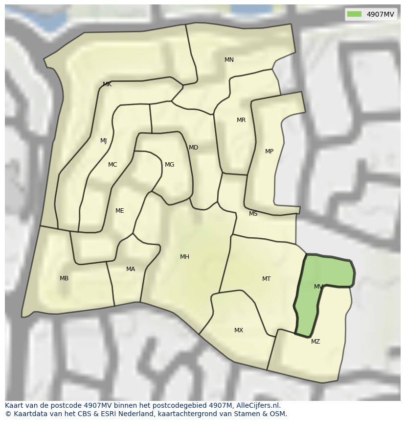 Afbeelding van het postcodegebied 4907 MV op de kaart.
