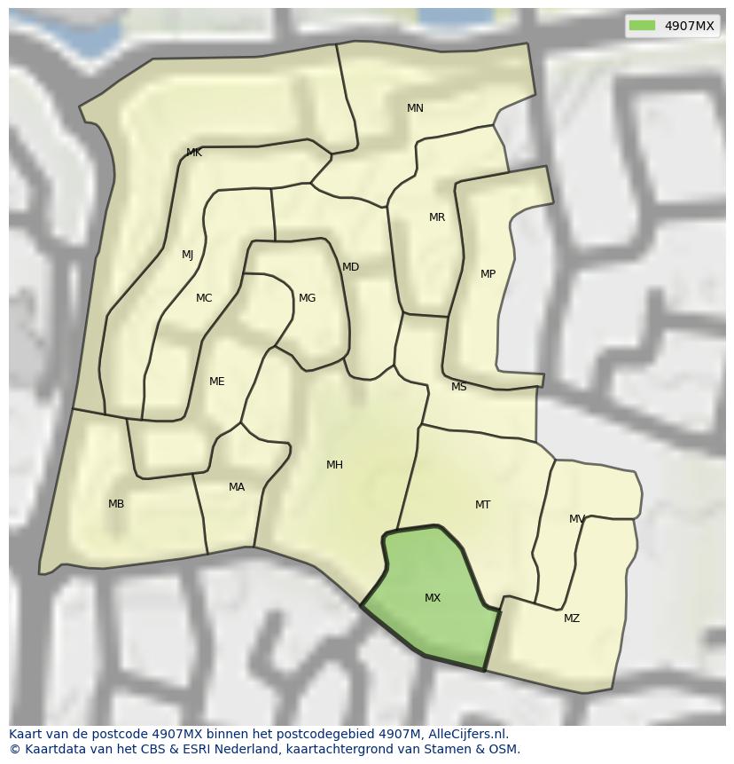 Afbeelding van het postcodegebied 4907 MX op de kaart.