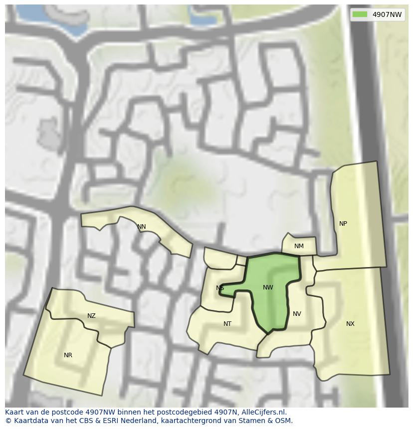 Afbeelding van het postcodegebied 4907 NW op de kaart.