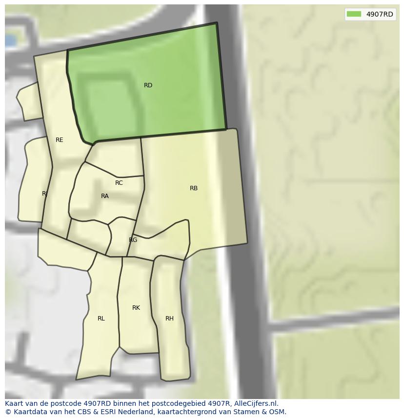 Afbeelding van het postcodegebied 4907 RD op de kaart.