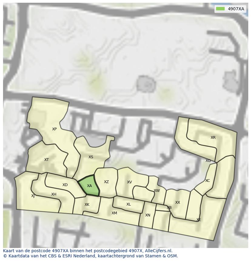 Afbeelding van het postcodegebied 4907 XA op de kaart.