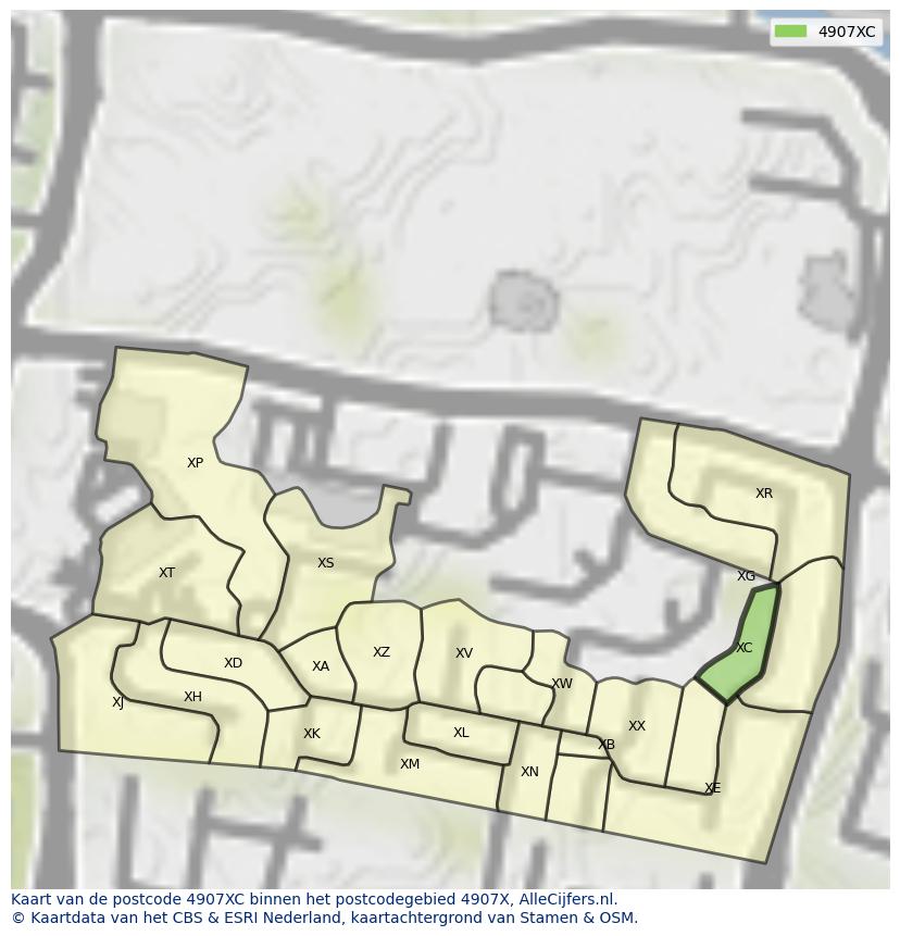Afbeelding van het postcodegebied 4907 XC op de kaart.