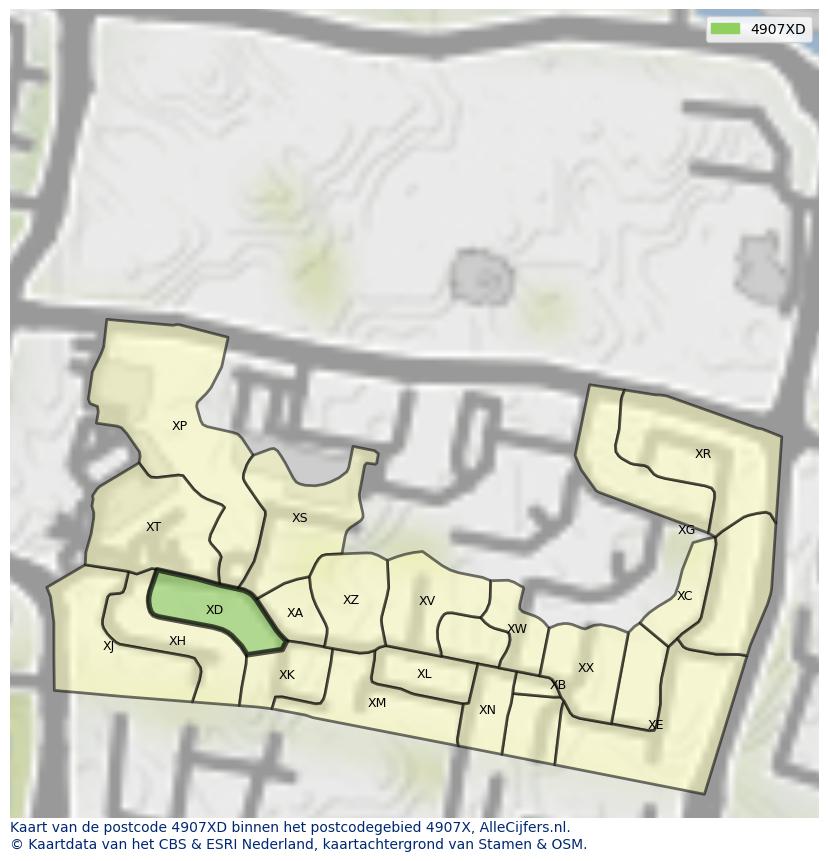Afbeelding van het postcodegebied 4907 XD op de kaart.