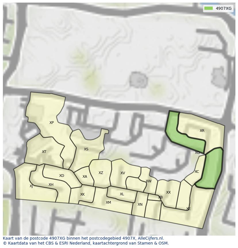 Afbeelding van het postcodegebied 4907 XG op de kaart.