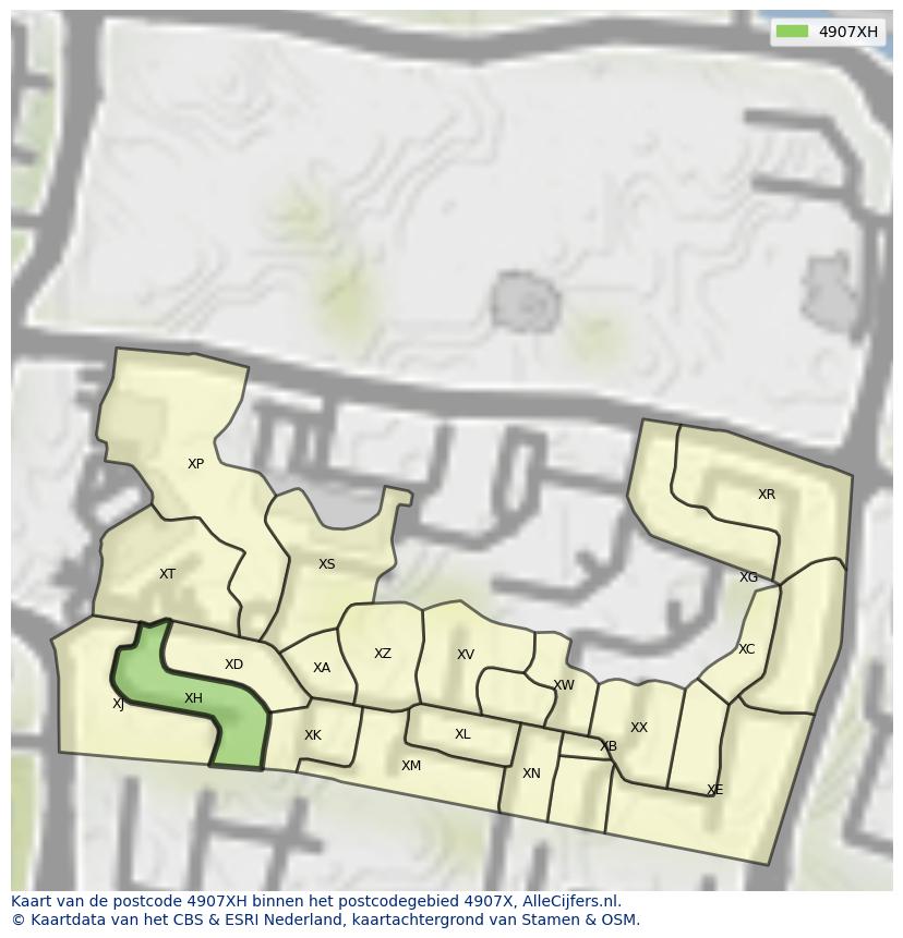 Afbeelding van het postcodegebied 4907 XH op de kaart.