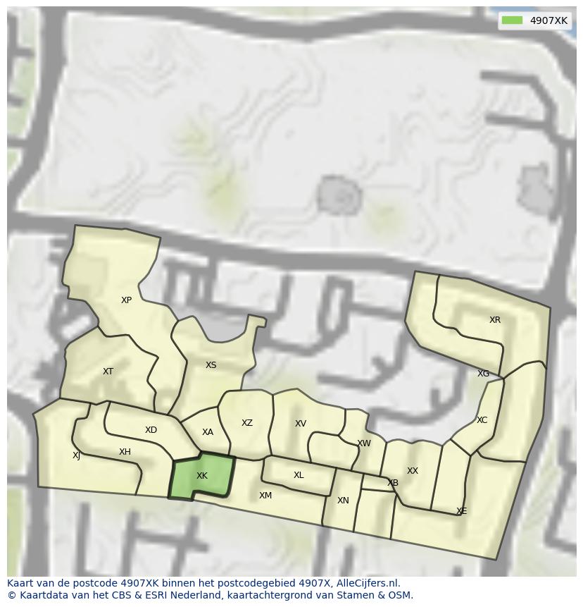 Afbeelding van het postcodegebied 4907 XK op de kaart.