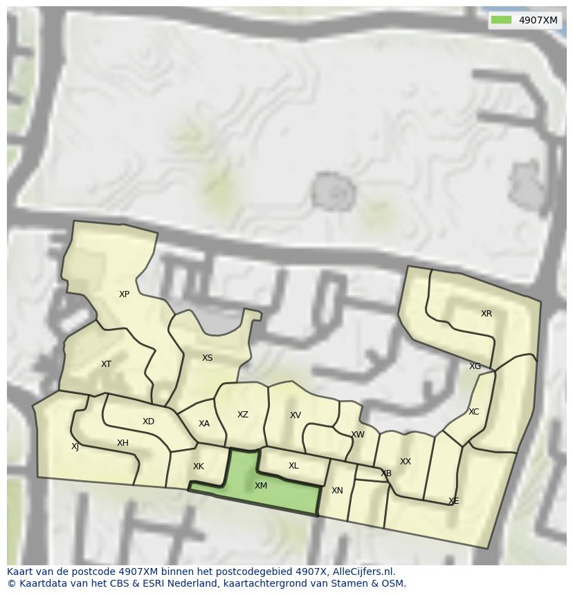 Afbeelding van het postcodegebied 4907 XM op de kaart.