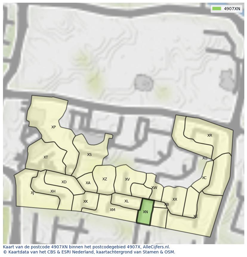 Afbeelding van het postcodegebied 4907 XN op de kaart.