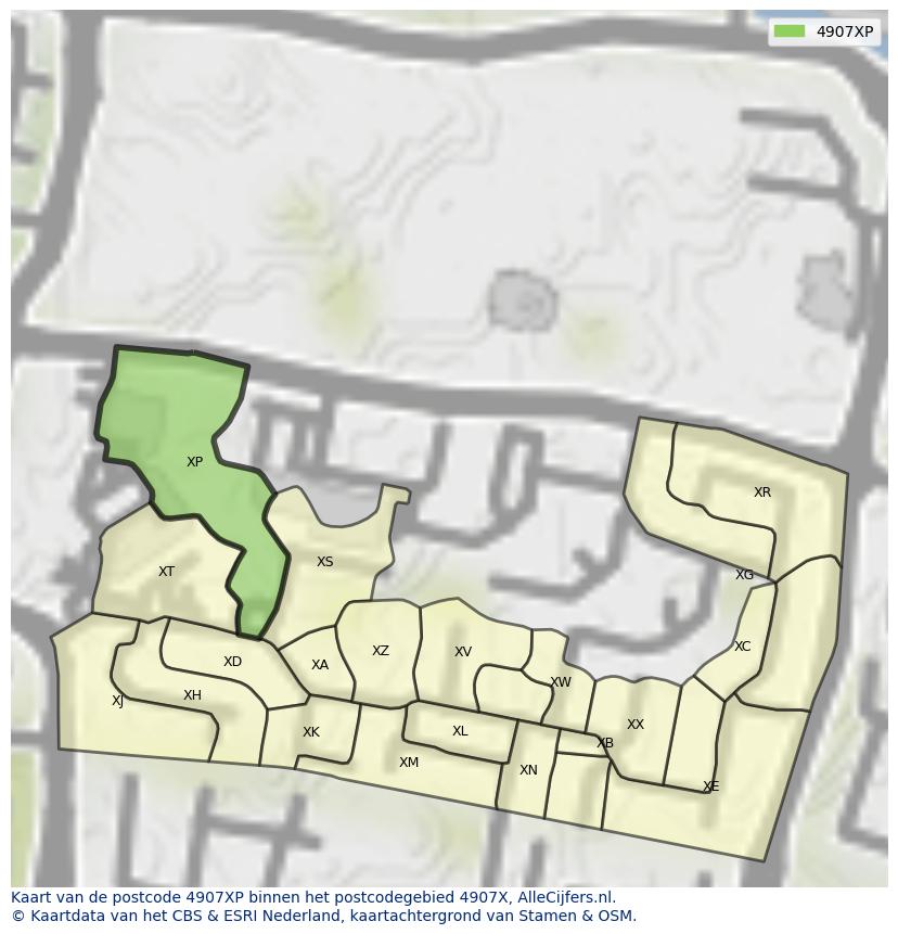 Afbeelding van het postcodegebied 4907 XP op de kaart.