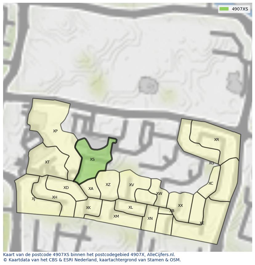 Afbeelding van het postcodegebied 4907 XS op de kaart.