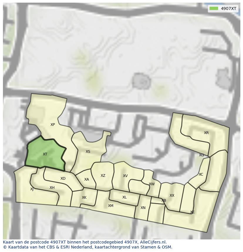 Afbeelding van het postcodegebied 4907 XT op de kaart.