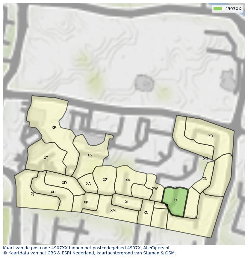 Afbeelding van het postcodegebied 4907 XX op de kaart.