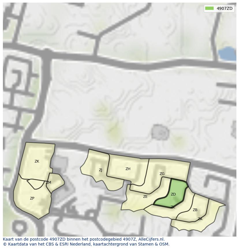 Afbeelding van het postcodegebied 4907 ZD op de kaart.