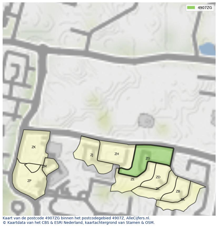 Afbeelding van het postcodegebied 4907 ZG op de kaart.